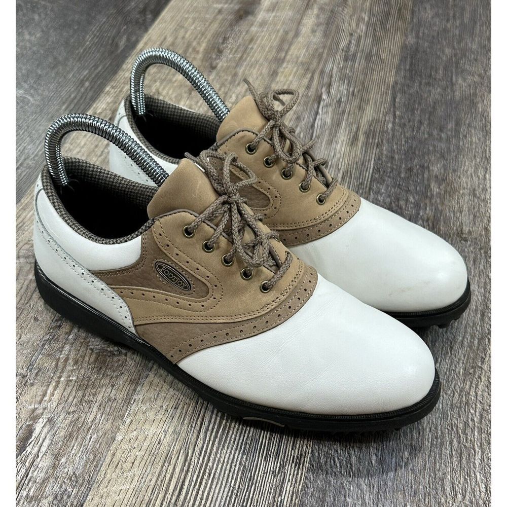 Footjoy Softjoys Terrains 98308 Womens Saddle Golf Shoes Size 7.5 M White & Tan